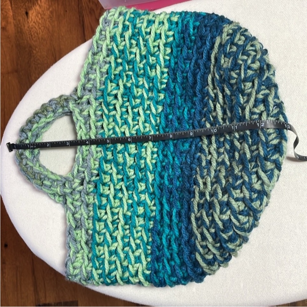 Handmade Basket Organization Green Blue Crochet Decor Hand Crafted Chunky Knit - Picture 17 of 17